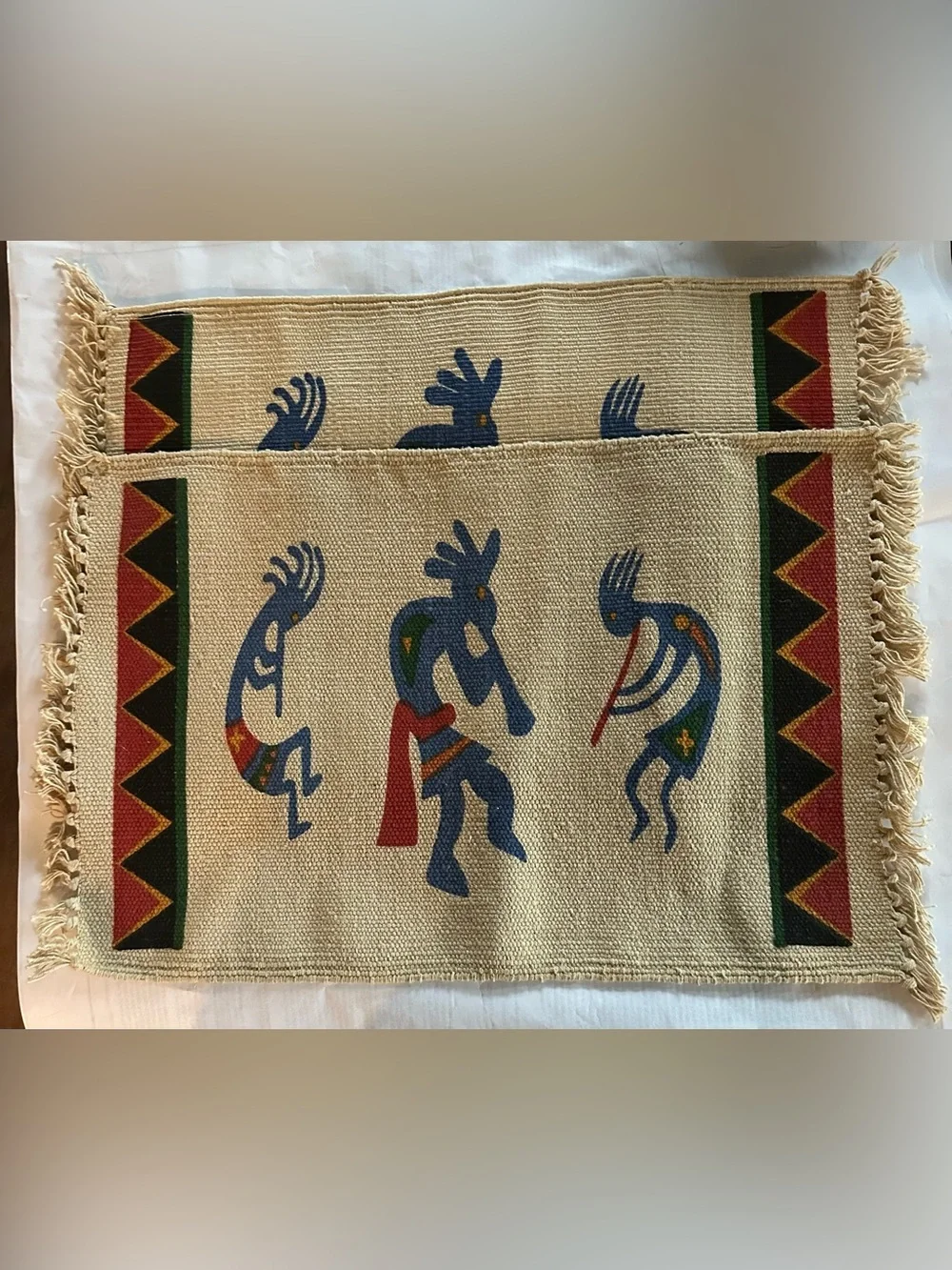 Southwestern Tri Kokopelli Dining Placemats Native American Cotton 13” x 19” NEW